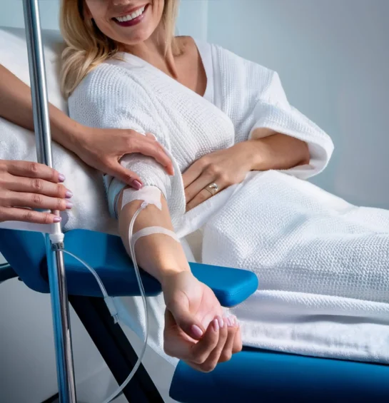 Woman getting an IV in her arm